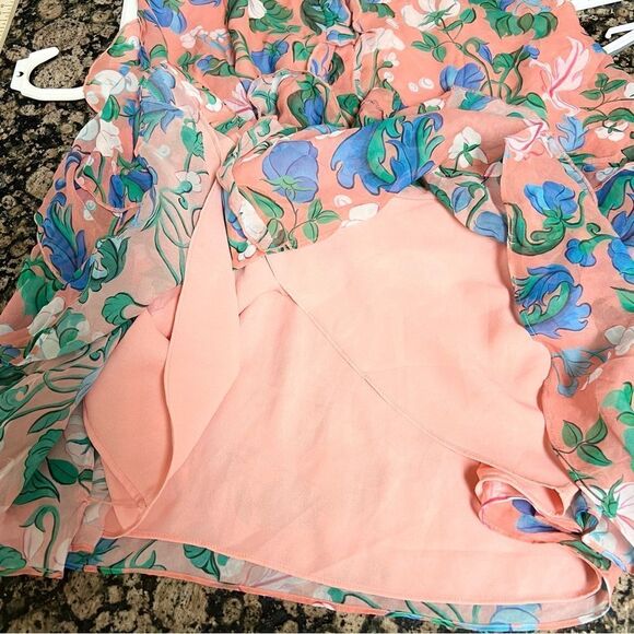 Saloni Tilly 100% Silk Pink Floral Button Up Ruffle Dress Size 2 Sleeveless - Picture 7 of 8